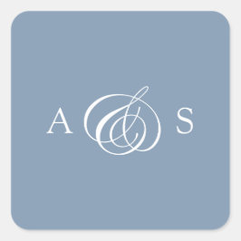 Pegatina Cuadrada Boda de monograma azul turbio