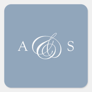 Pegatina Cuadrada Boda de monograma azul turbio