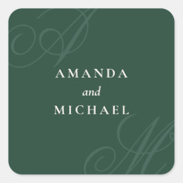 Pegatina Cuadrada Boda de Monograma Elegante del Borde Moderno Esmer