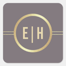 Pegatina Cuadrada Boda de Monograma Personalizado de Mocha Oscura