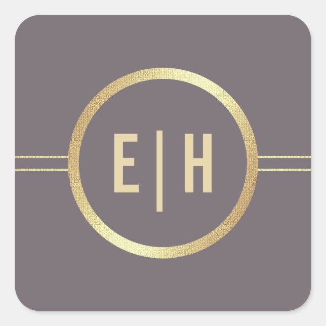 Pegatina Cuadrada Boda de Monograma Personalizado de Mocha Oscura (Anverso)