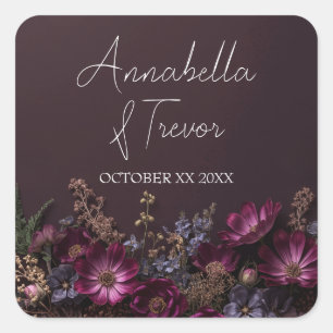 Pegatina Cuadrada Boda de nombre personalizado con flores silvestres