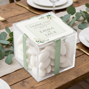 Pegatina Cuadrada Boda de nombres de vegetación rosa suave