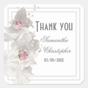 Pegatina Cuadrada Boda de novia floral blanca gracias