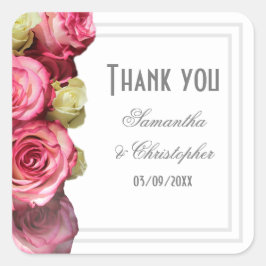 Pegatina Cuadrada Boda de novia floral rosa rosa