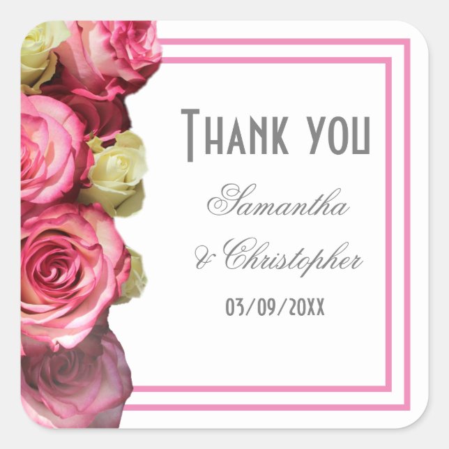 Pegatina Cuadrada Boda de novias en la frontera rosa rosa rosa rosa  (Anverso)