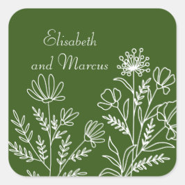 Pegatina Cuadrada Boda de oliva verde pegatinas florales