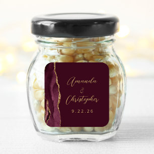 Pegatina Cuadrada Boda de oro burdeos ágata Script