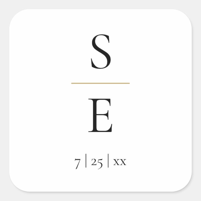 Pegatina Cuadrada Boda de oro monograma simple y elegante (Anverso)