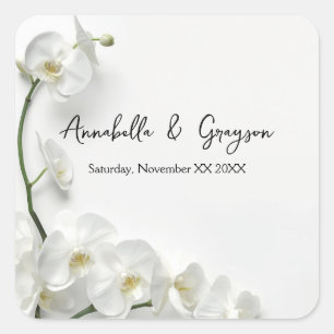 Pegatina Cuadrada Boda de Orquídeas Blancas Elegantes