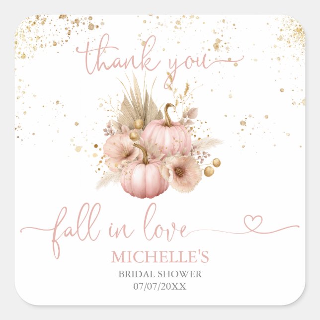 Pegatina Cuadrada Boda de otoño, agradecimiento, regalo de ducha nup (Anverso)