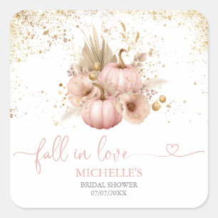 Pegatina Cuadrada Boda de otoño, ducha nupcial, flores boho, calabaz