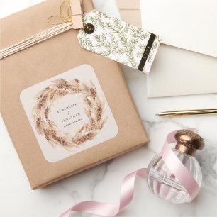 Pegatina Cuadrada Boda de pasto bohemio-natural pampas moderno