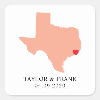 Pegatina Cuadrada Boda de Peach Texas