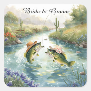 Pegatina Cuadrada Boda de Pesca en Texas