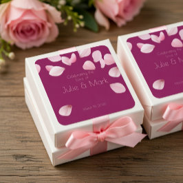 Pegatina Cuadrada Boda de Pétalos Rosados Románticos