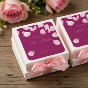 Pegatina Cuadrada Boda de Pétalos Rosados Románticos