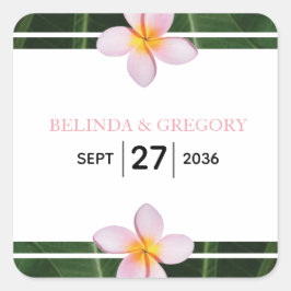 Pegatina Cuadrada Boda de Plumeria Rosa Frangipani