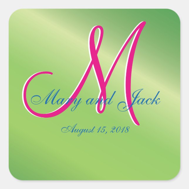 Pegatina Cuadrada Boda de presupuesto de valor del monograma de pimi (Anverso)