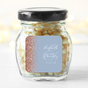 Pegatina Cuadrada Boda de purpurina dorada rosa azul polvoriento mod