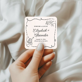 Pegatina Cuadrada Boda de Quirky y Whimsical Cupido Cherubs