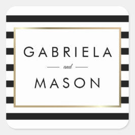 Pegatina Cuadrada Boda de Raya Clásica | Hoja de Oro Falso