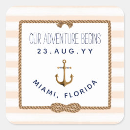 Pegatina Cuadrada Boda de rayas blancas corales de Knot Infinity nau