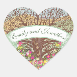 Pegatina Cuadrada Boda de roble marrón rosa y amarillo floral amaril