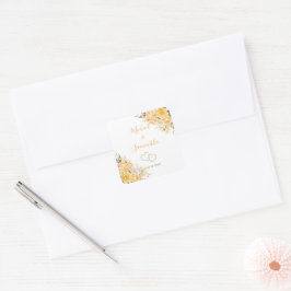 Pegatina Cuadrada Boda de Rosa Amarilla e Ivory Elegante