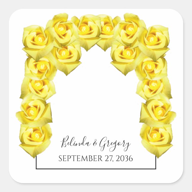 Pegatina Cuadrada Boda de rosas amarillas (Anverso)
