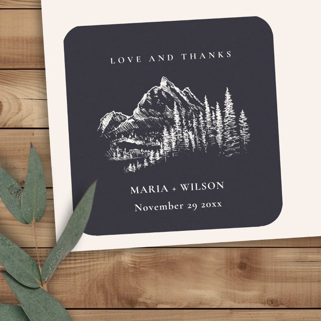 Pegatina Cuadrada Boda de Sketch de la Marina Rusa Pine Woods (Subido por el creador)