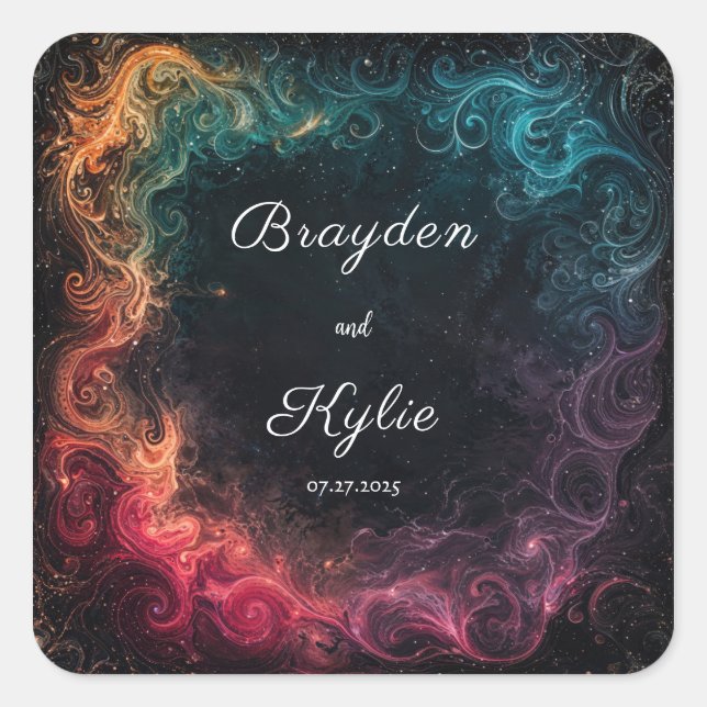 Pegatina Cuadrada Boda de Swirl Galaxy colorido (Anverso)