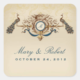 Pegatina Cuadrada Boda de temas de pavo real