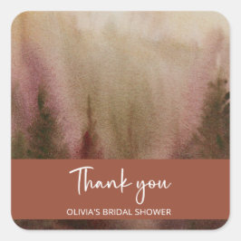 Pegatina Cuadrada Boda de Terracota de Bosque de Acuarela de Otoño