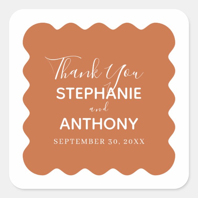 Pegatina Cuadrada Boda de Terracota Wavy Edge de los años 50 retro (Anverso)