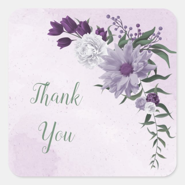 Pegatina Cuadrada boda de vegetación floral púrpura y blanca (Anverso)