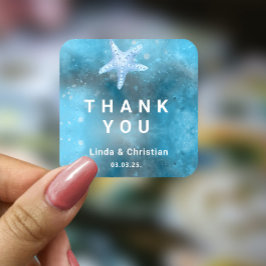 Pegatina Cuadrada Boda de verano del Mar Azul profundo