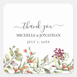 Pegatina Cuadrada Boda de Wildflower Meadow Gracias