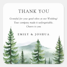Pegatina Cuadrada Boda del bosque de pinos rústicos