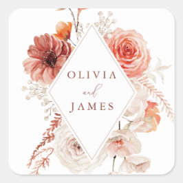 Pegatina Cuadrada Boda del marco floral del Boho botánico