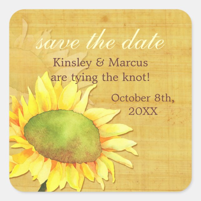 Pegatina Cuadrada Boda del otoño del girasol del papiro (Anverso)