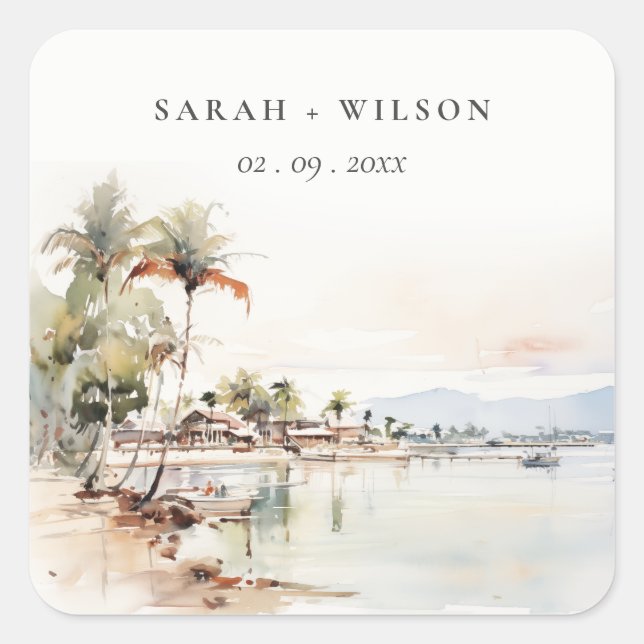 Pegatina Cuadrada Boda del paisaje acuático de Montego Bay Jamaica (Anverso)