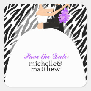 Pegatina Cuadrada Boda del patrón de cebra de novia y de Groom