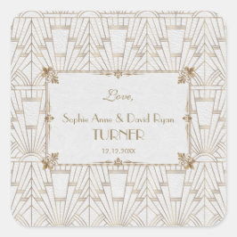 Pegatina Cuadrada Boda del Royal Fleur-de-Lis Art Deco Gold White 20
