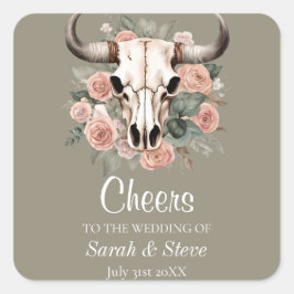 Pegatina Cuadrada Boda del sabio de la flor de la vaca boho occident