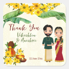 Pegatina Cuadrada Boda del sur de India Telugu Tamil