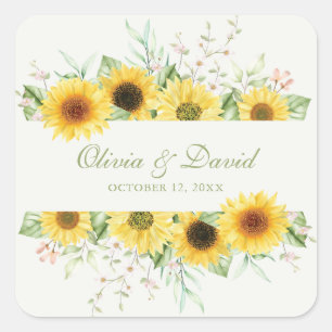 Pegatina Cuadrada Boda Delicia de Girasol Rústico