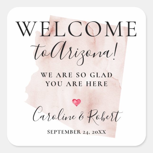 Pegatina Cuadrada Boda Destino Bienvenida Invitados Favor (Anverso)