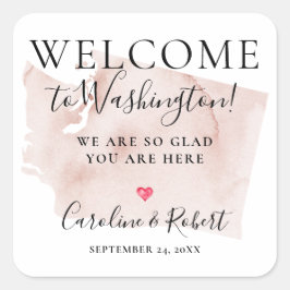 Pegatina Cuadrada Boda Destino Bienvenida Invitados Favor