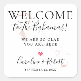 Pegatina Cuadrada Boda Destino Bienvenida Invitados Favor